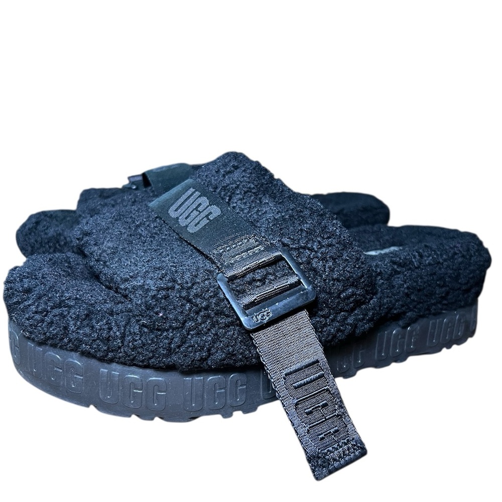 UGG Fluffita Black Platform Slide US 8